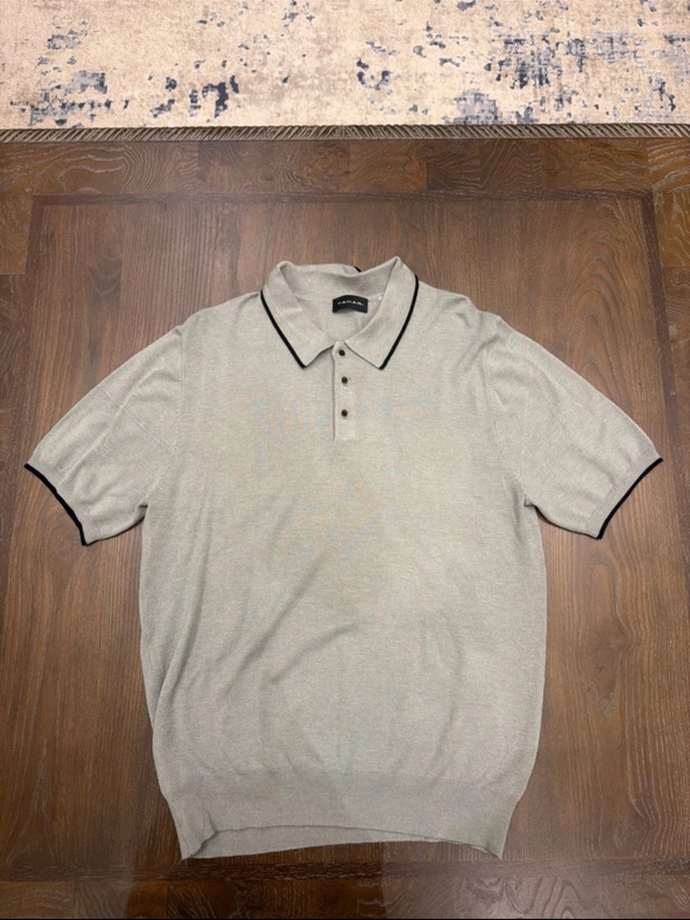 Tahari ASL Light Gray Polo with Black Piping